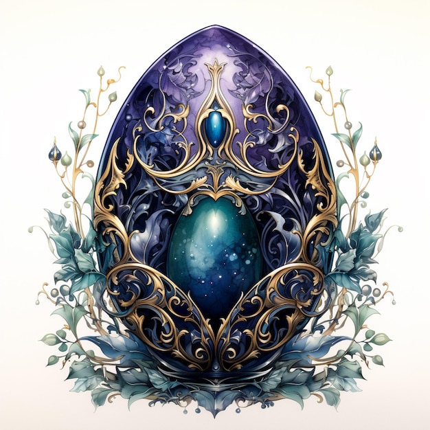 there is a blue egg with a gold decoration on it generative ai