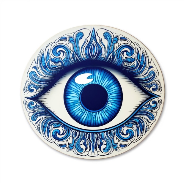 There is a blue eye with a white background on a plate generative ai