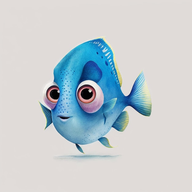 there is a blue fish with big eyes and a yellow tail generative ai