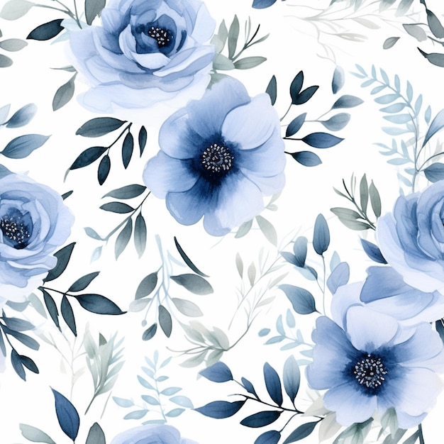 there is a blue flower pattern on a white background generative ai