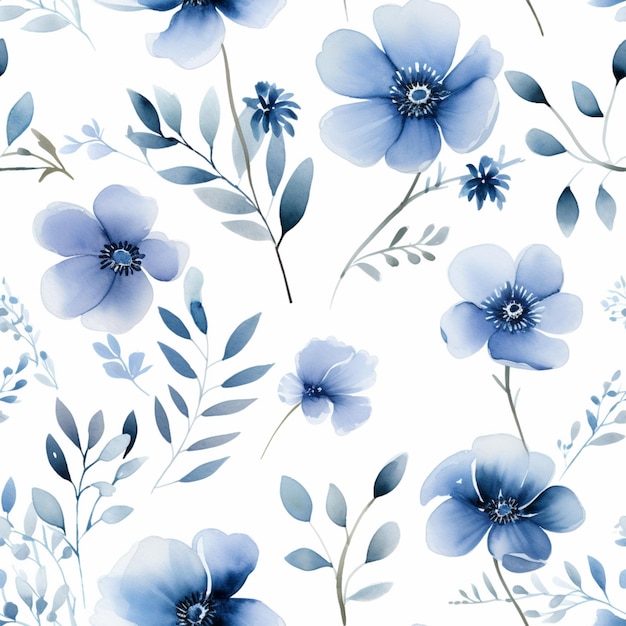 白い背景に青い花のパターンがある