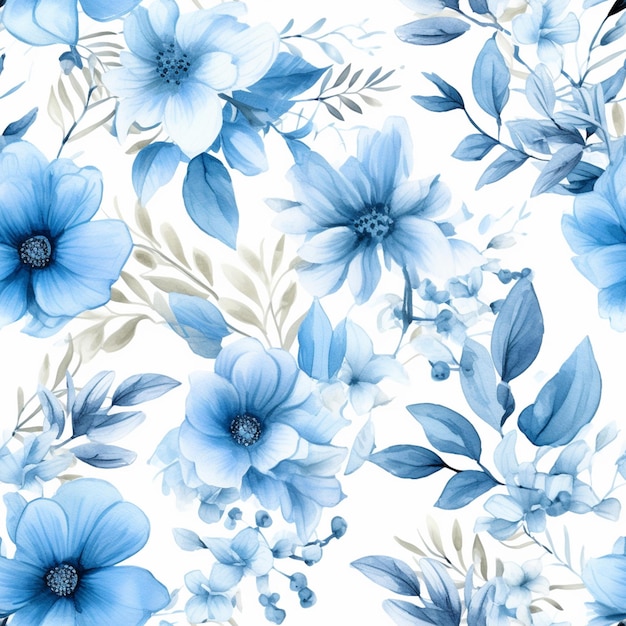Foto c'è un modello di fiore blu su uno sfondo bianco generativo ai