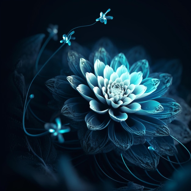 There is a blue flower with green leaves on it generative ai