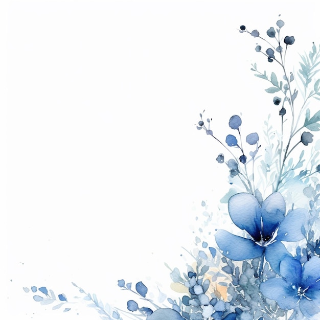 Photo there is a blue flower with green leaves on a white background generative ai