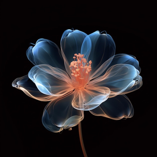 there is a blue flower with a pink center on a black background generative ai