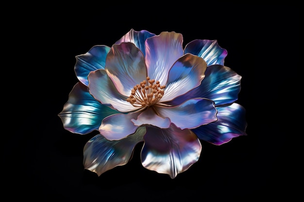 there is a blue flower with a purple center on a black background generative ai