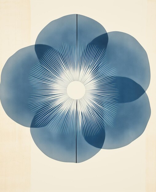 Photo there is a blue flower with a white center on a wall generative ai