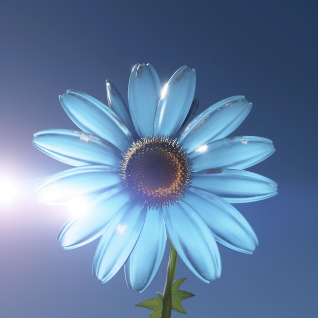 There is a blue flower with a yellow center in the sun generative ai