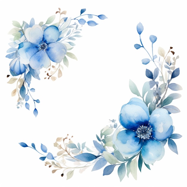 there is a blue flower wreath with leaves and branches generative ai