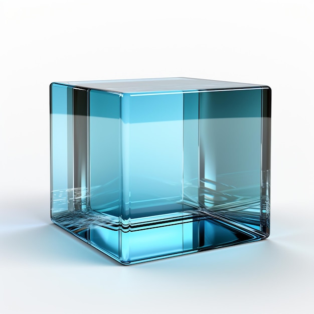 Photo there is a blue glass cube with a reflection on the surface generative ai