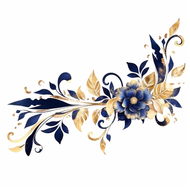 Photo there is a blue and gold flower with leaves on it generative ai