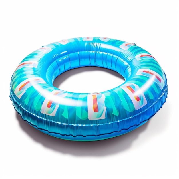 There is a blue inflatable ring with a picture of a boat generative ai