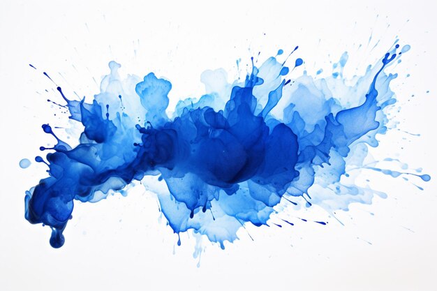 there is a blue ink splatter on a white background generative ai