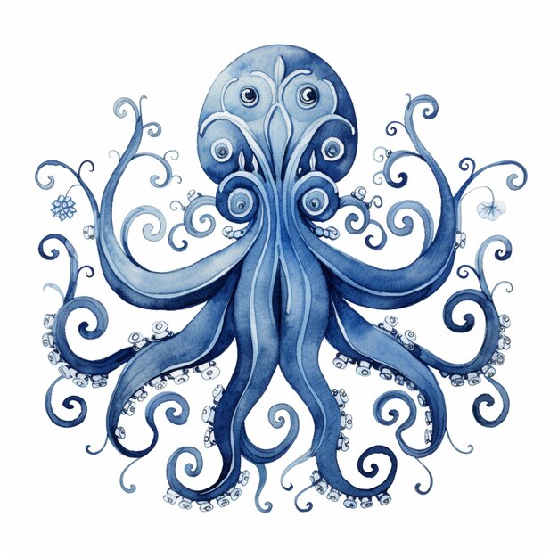 there is a blue octopus with a big head and a long tentacles generative ai