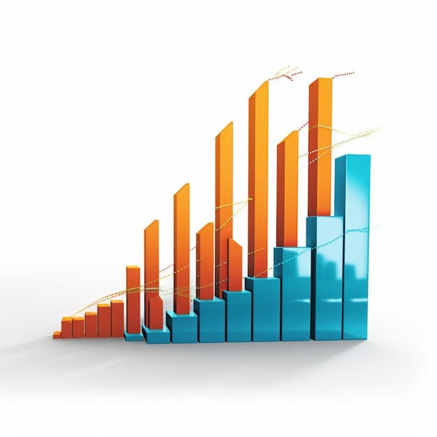 There is a blue and orange bar chart with a red arrow generative ai