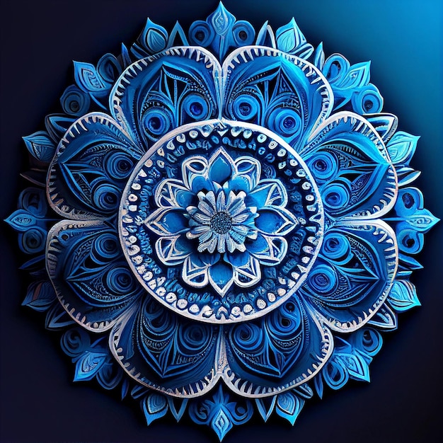 Photo there is a blue paper art of a flower on a blue background generative ai