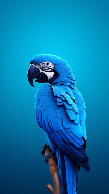 Photo there is a blue parrot sitting on a branch with a blue background generative ai