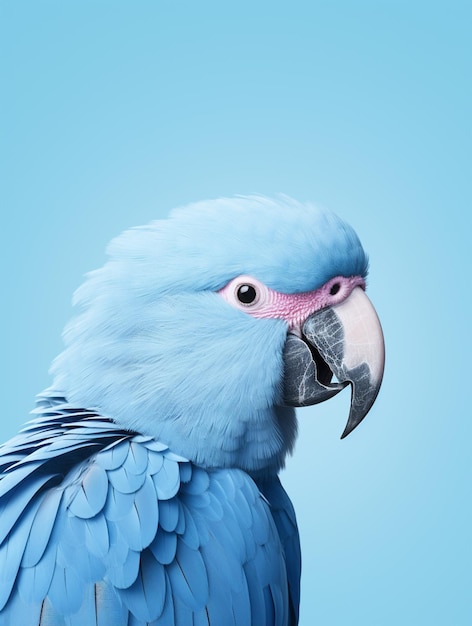 there is a blue parrot with a pink beak and a blue background generative ai