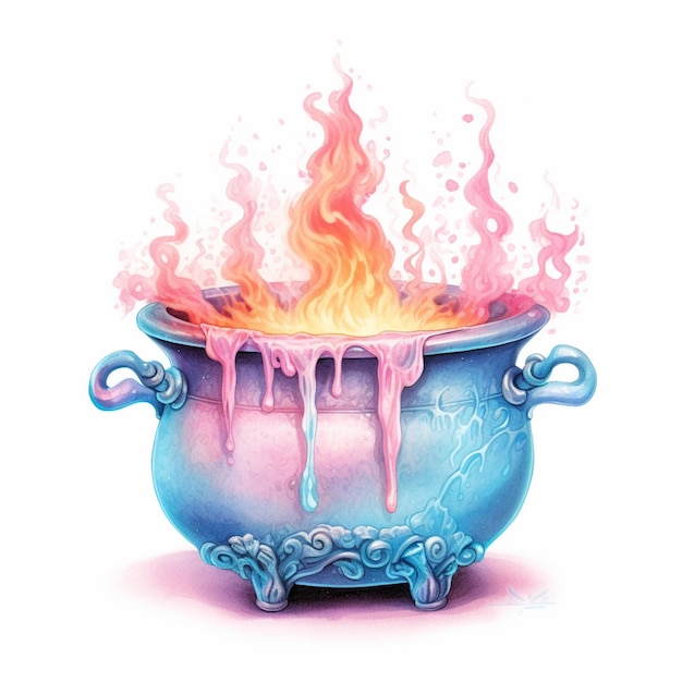 there is a blue pot with a fire inside of it generative ai