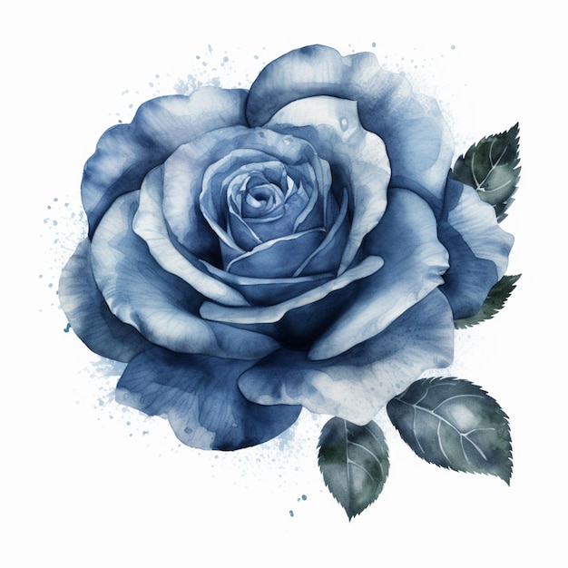 There is a blue rose with green leaves on it generative ai