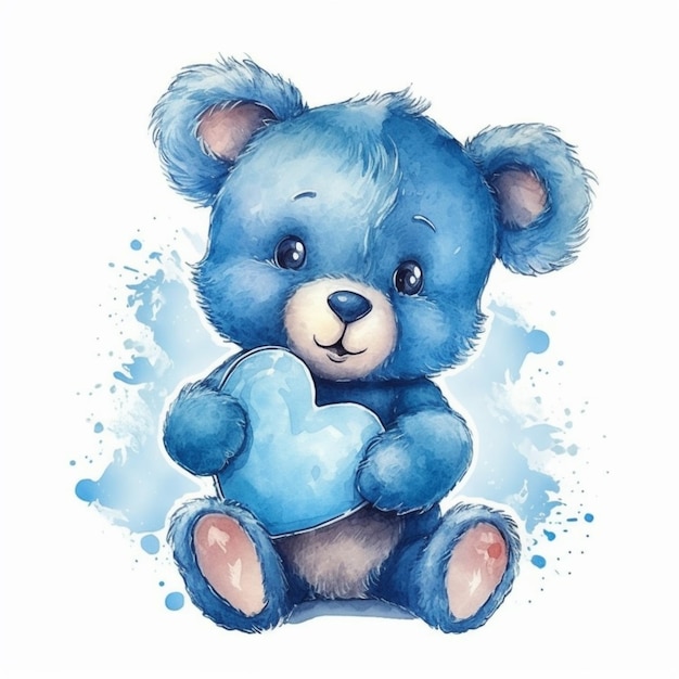 There is a blue teddy bear holding a blue heart generative ai