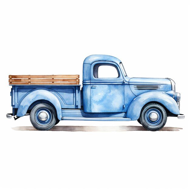 there is a blue truck with a wooden bed on the back generative ai