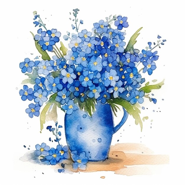 There is a blue vase with blue flowers in it generative ai