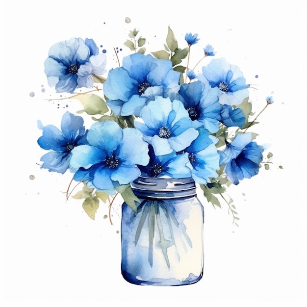 There is a blue vase with blue flowers in it generative ai