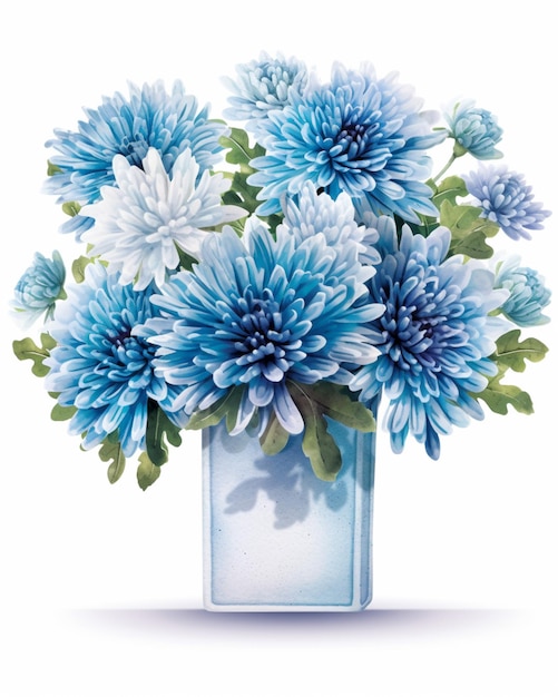 there is a blue vase with blue flowers in it generative ai