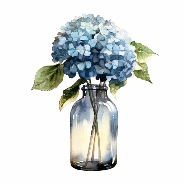 There is a blue vase with blue flowers in it generative ai