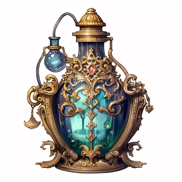 There is a blue vase with a gold decoration on it generative ai