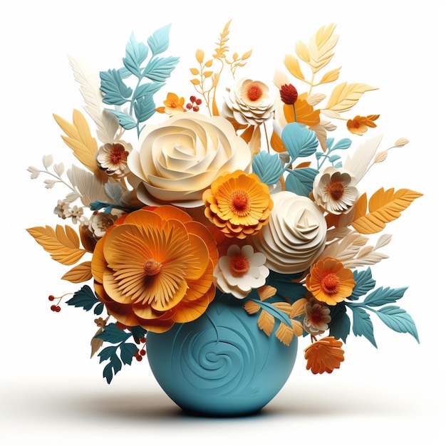 there is a blue vase with paper flowers in it generative ai