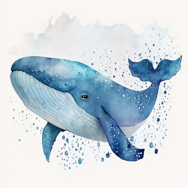 青いクジラが水面に浮かんでいます
