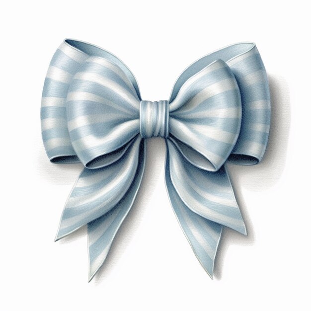 there is a blue and white bow with a striped ribbon generative ai