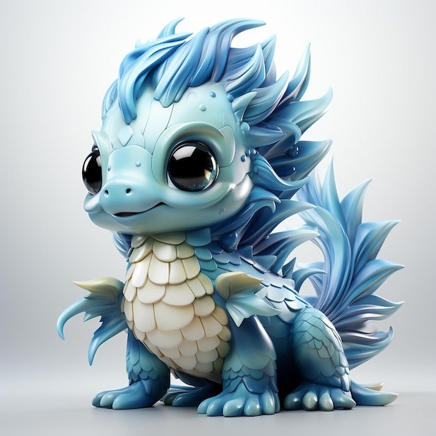 there is a blue and white dragon with big eyes and a tail generative ai