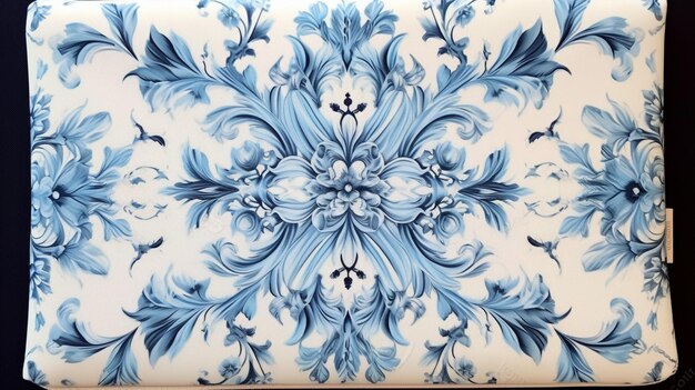 there is a blue and white floral design on a laptop generative ai