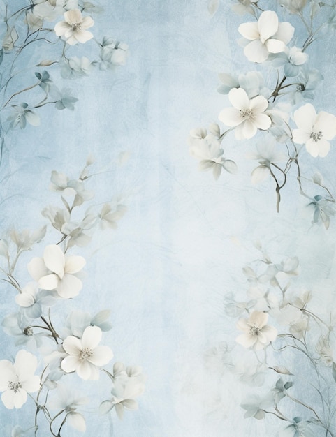 There is a blue and white floral wallpaper with a blue background generative ai