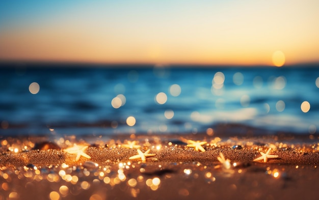 Foto c'è una foto sfocata di una spiaggia con conchiglie sulla sabbia generativa ai