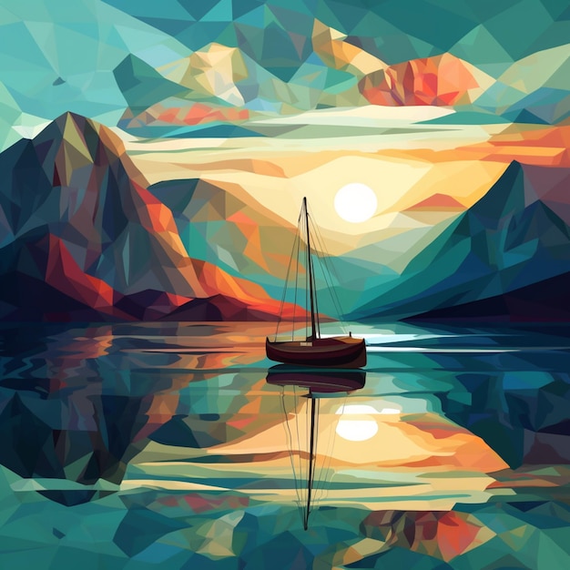 there is a boat that is floating in the water at sunset generative ai