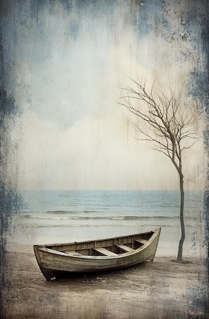 Photo there is a boat that is sitting on the beach near the water generative ai