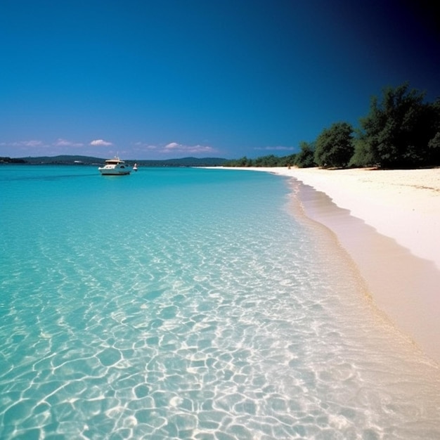 There is a boat that is sitting in the water on the beach generative ai