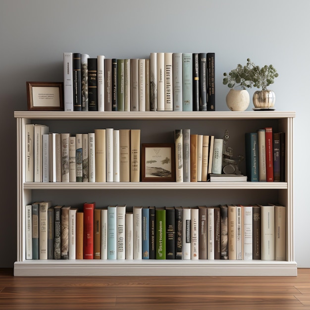 there is a book shelf with many books on it generative ai