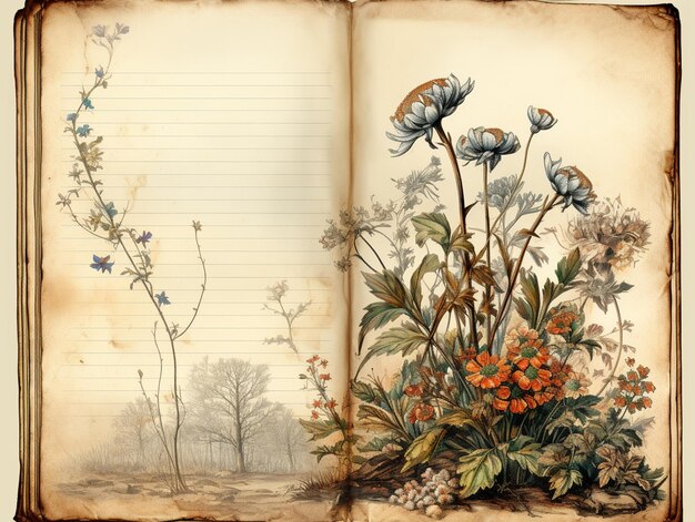 there is a book with a drawing of flowers on it generative ai