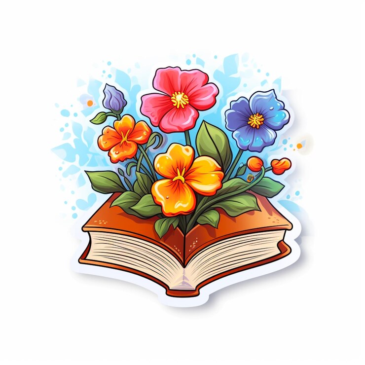There is a book with flowers on it and a butterfly flying around generative ai