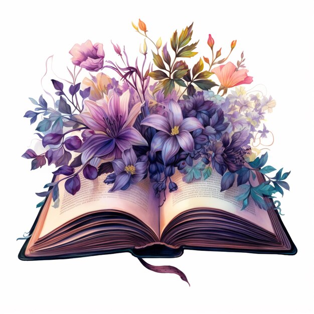 There is a book with flowers on it and a ribbon around it generative ai