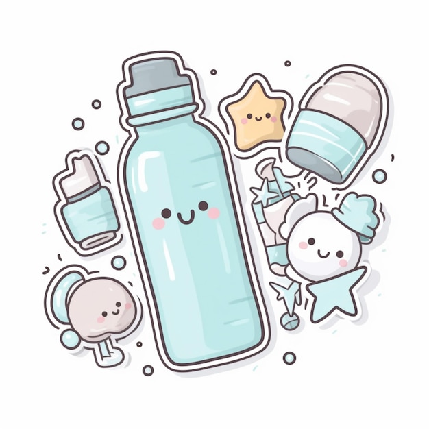 There is a bottle of water with a star and a baby doll generative ai