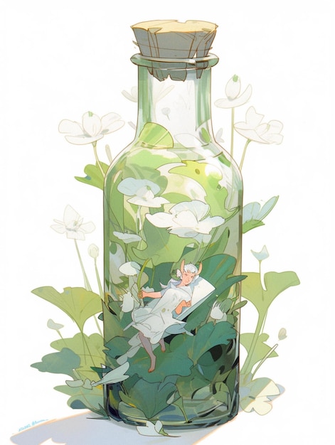 There is a bottle with a little girl inside of it generative ai