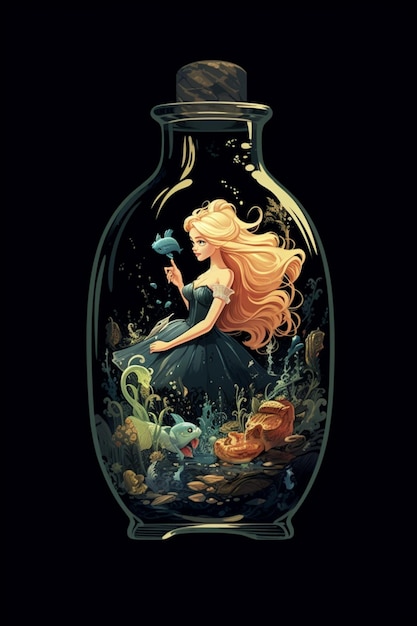 There is a bottle with a mermaid inside of it generative ai