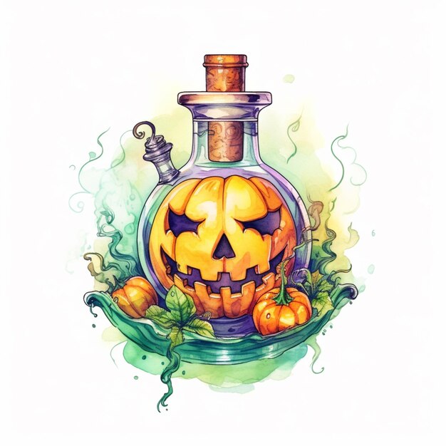 there is a bottle with a pumpkin inside of it generative ai