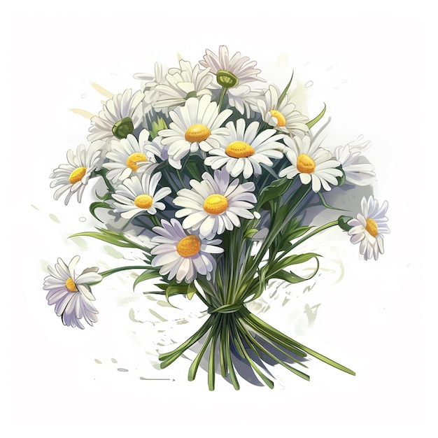 there is a bouquet of daisies with yellow centers on a white background generative ai